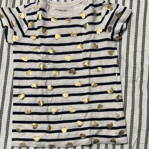 Crewcuts Navy Striped Tee with Gold Hearts